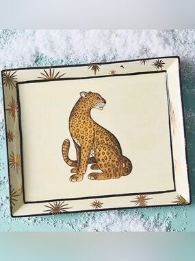 Anthropologie Leopard Large Stoneware Vanity Trinket Tray NIB